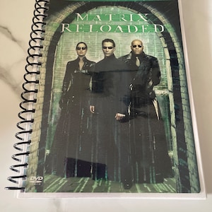 Matrix Reloaded Movie DVD Upcycled Spiral Bound Notebook Journal Notepad Vintage Keanu Reeves Laurence Fishburne Holiday Unique Gift Ideas