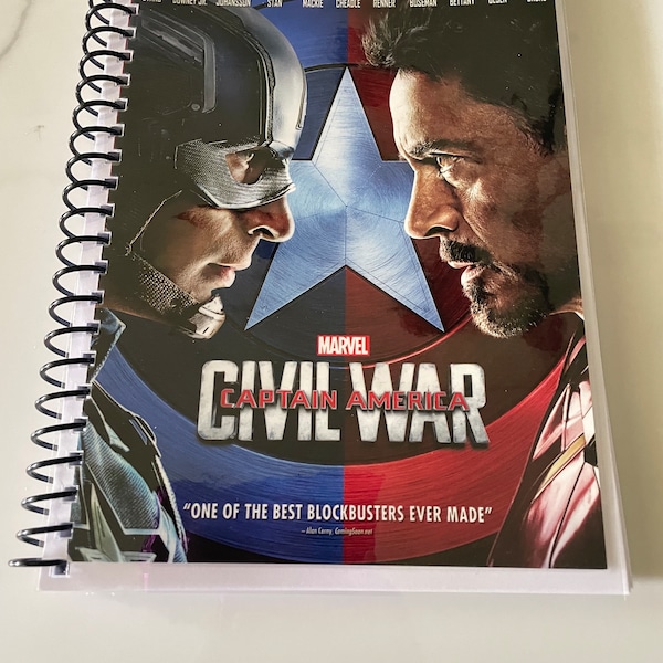 Marvel Captain America Civil War DVD Upcycled Spiral Bound Notebook Journal Vintage Christmas Gift Idea Bucky Barnes Chris Evans