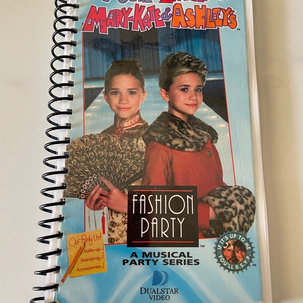 Mary Kate and Ashley Olsen Fashion Party Movie VHS Upcycled Spiral Bound Notebook Journal Vintage