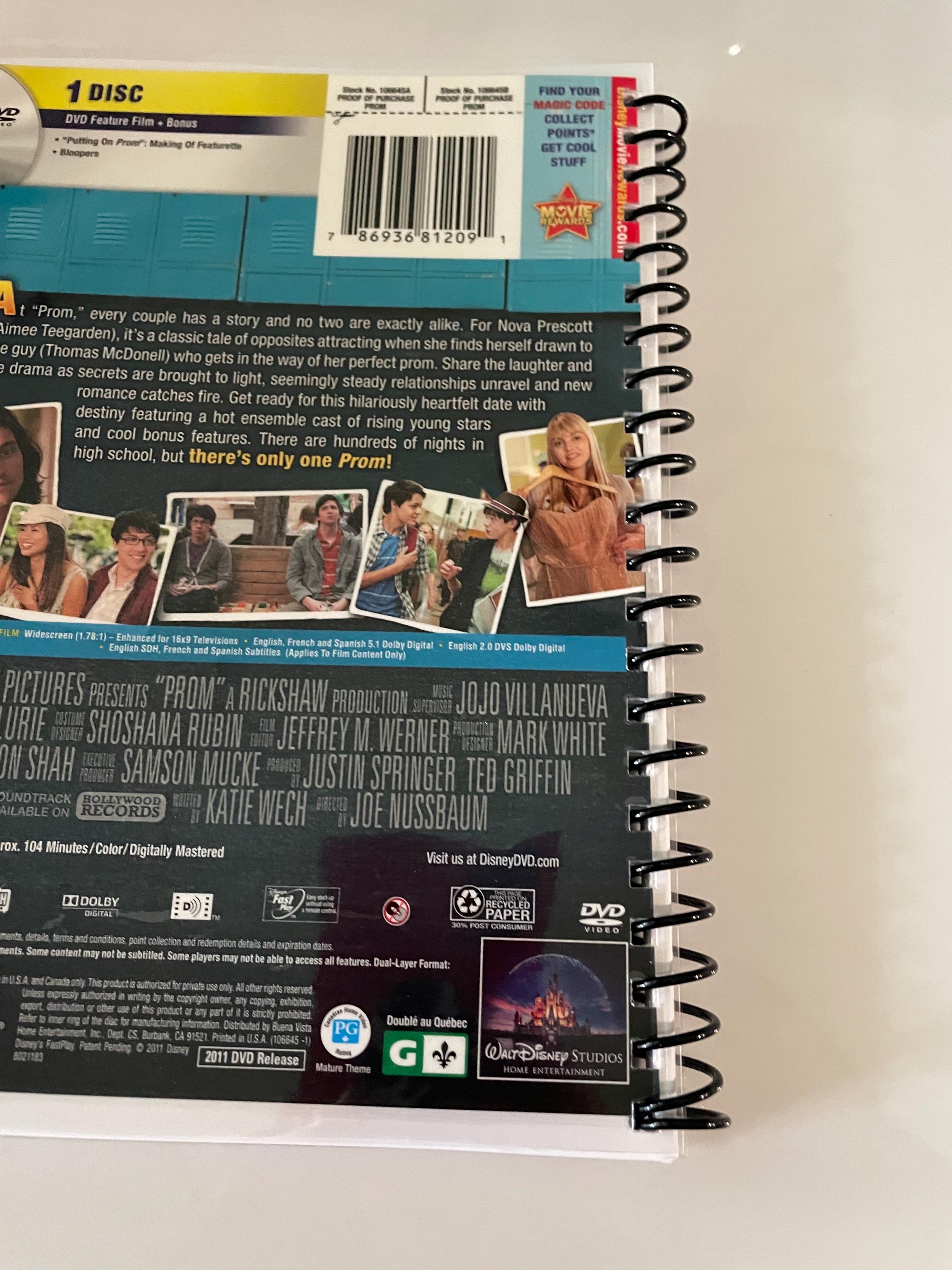 Disney Prom Movie DVD Upcycled Spiral Bound Notebook Journal Notepad ...