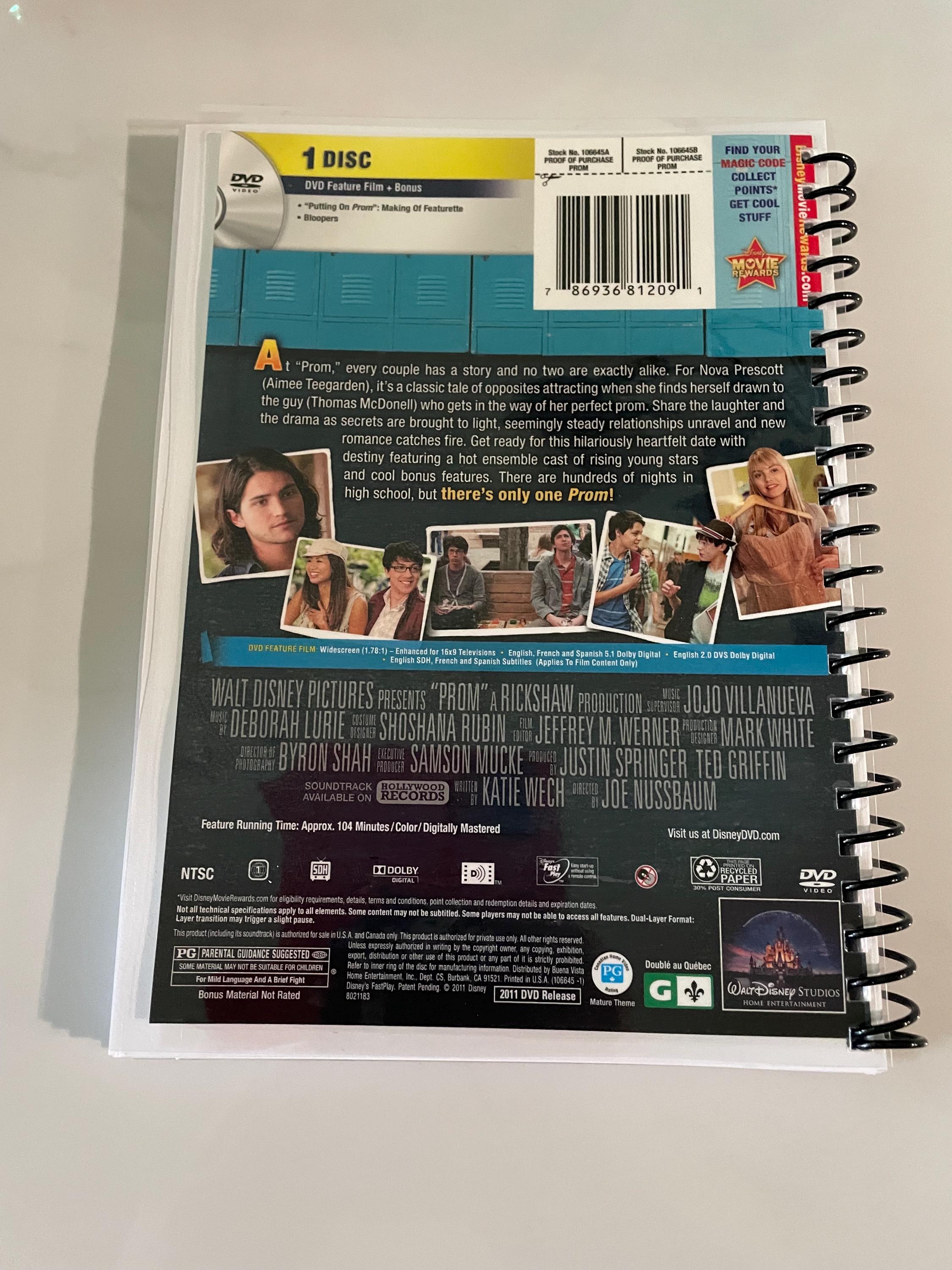 Disney Prom Movie DVD Upcycled Spiral Bound Notebook Journal Notepad ...