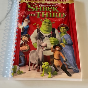 Shrek Third Movie DVD Upcycled Spiral Bound Notebook Notepad Nostalgia Vintage Journal Ogre Donkey Princess Fiona Unique Gift Idea Retro