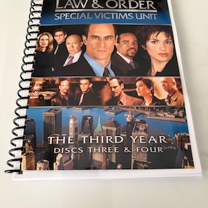 Law and Order SVU TV-serie Årskurs tre skivor 3 och 4 DVD Återvunnen spiralbunden anteckningsbok Journal Anteckningsblock Vintage Unik presentidé Olivia Bensen