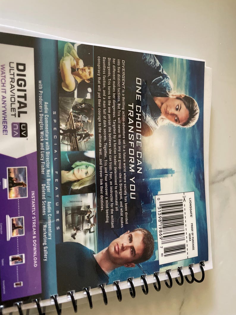 Divergent Movie DVD Upcycled Spiral Bound Notebook Journal Notepad ...