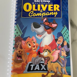 Walt Disney Oliver and Company Movie VHS Upcycled Spiral Bound Notebook Vintage Journal Gift Idea Billy Joel