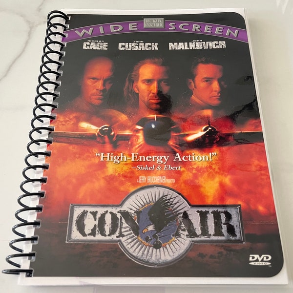 Con Air Movie DVD Upcycled Spiral Bound Notebook Journal Vintage Nicholas Cage John Cusack John Malkovich