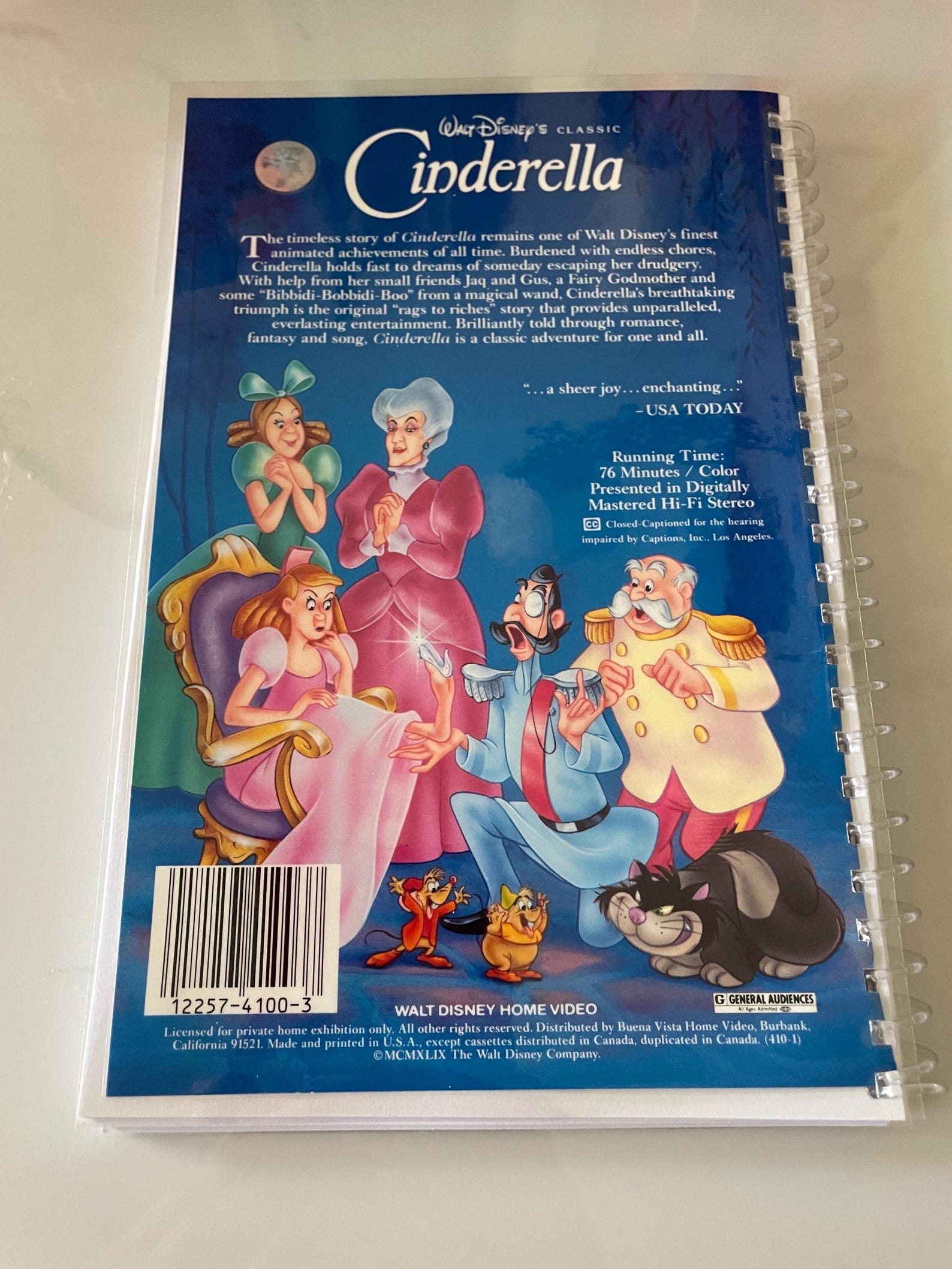 Princess Note Pad Disney Cinderella Movie VHS Video Upcycled Spiral Bound Notebook ...