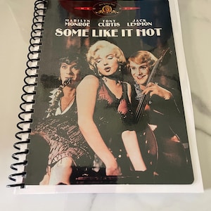 Some Like it Hot Movie DVD VHS Upcycled Spiral Bound Notebook Journal Vintage Nostalgia Retro 50s Marilyn Monroe Tony Curtis Jack Lemmon