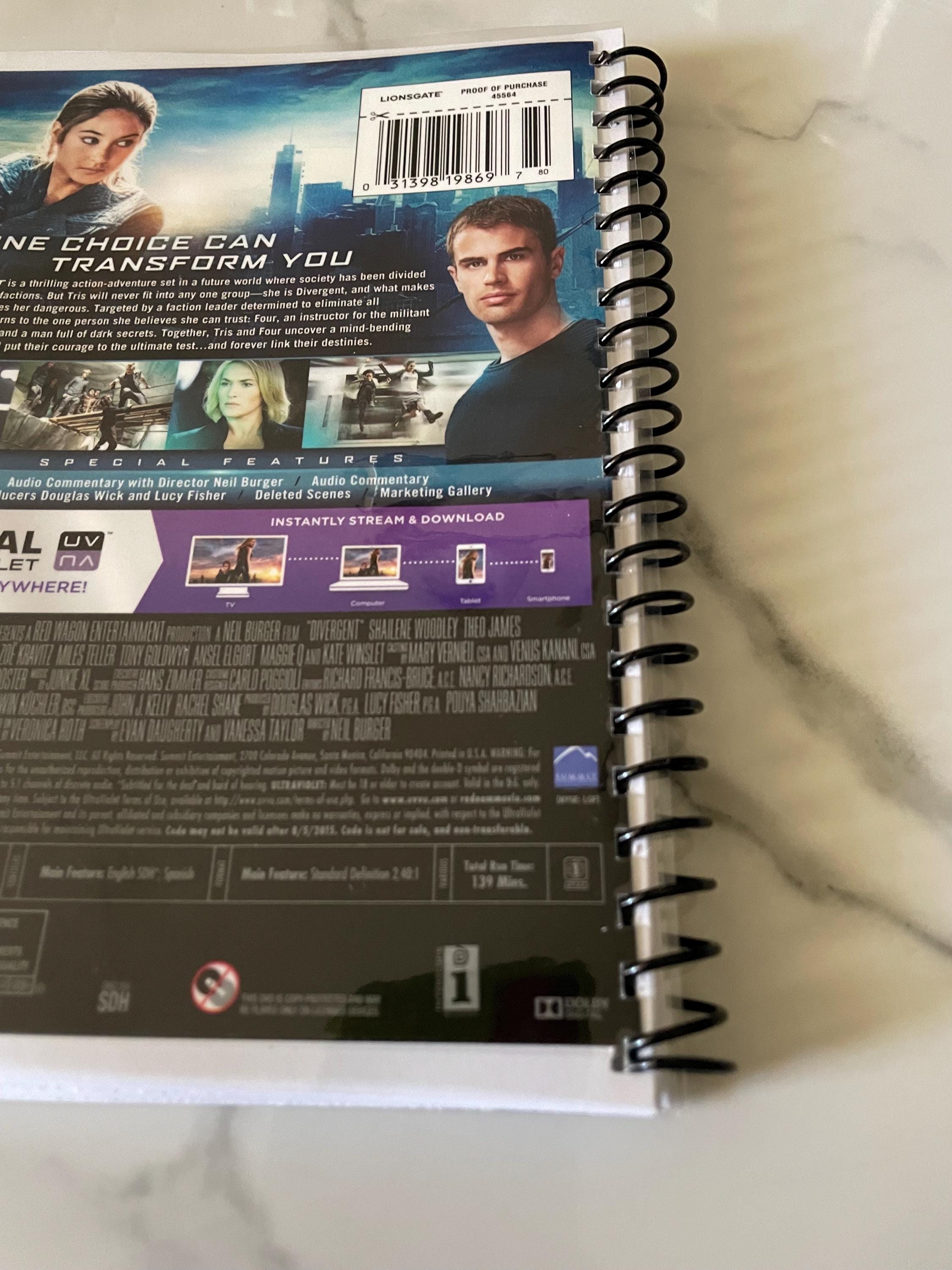 Divergent Movie DVD Upcycled Spiral Bound Notebook Journal Notepad ...