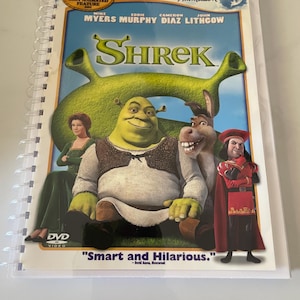 Shrek Movie DVD Upcycled Spiral Bound Notebook Journal Vintage Unique Gift Ideas Donkey Princess Fiona Mike Myers Eddie Murphy Cameron Diaz