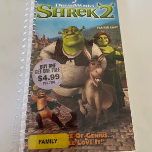 Shrek 2 2004 Movie VHS Upcycled Spiral Bound Notebook Vintage