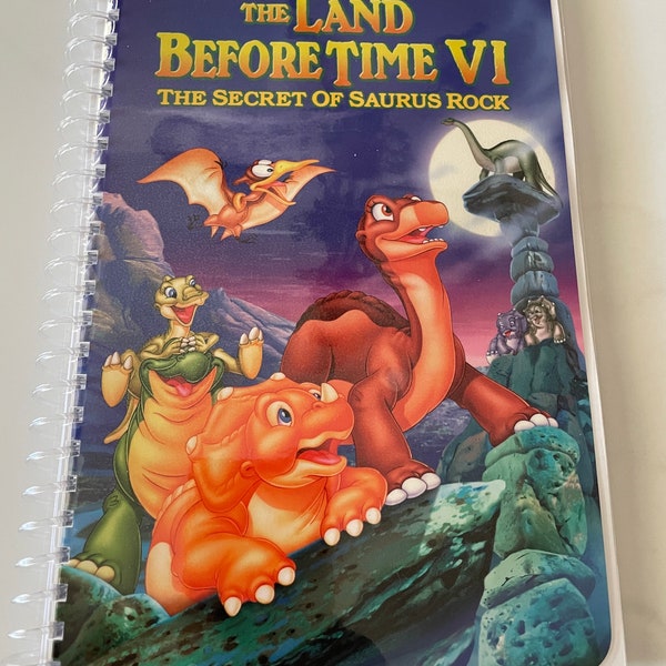 The Land Before Time VI The Secret of Saurus Rock VHS Upcycled Spiral Bound Notebook Journal Vintage Dinosaurs