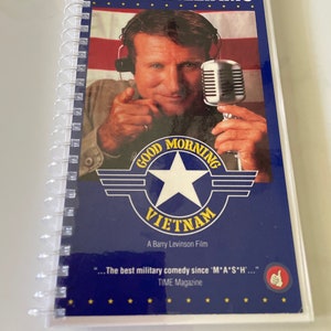 Good Morning Vietnam Robin Williams Movie VHS Upcycled Spiral Bound Notebook Vintage Gift Ideas