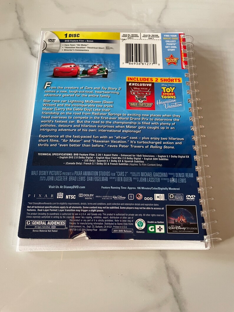 Disneys Cars 2 Lightning Mcqueen Movie DVD Upcycled Spiral Bound ...