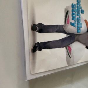 May include: A white booklet with the text "a Cinderella story" in blue and black lettering. A person is holding two white bags with pink accents.