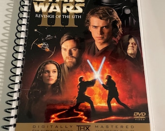 Cuaderno de espiral reciclado con DVD de la película Star Wars 3: La venganza de los Sith, vintage, de Ewan McGregor, Natalie Portman y Hayden Christensen.