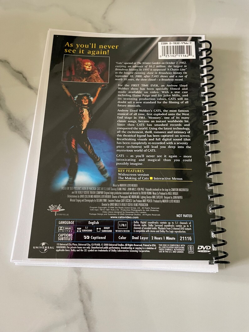 Broadway Musical Cats Movie DVD Upcycled Spiral Bound Notebook Journal