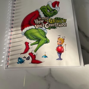 Dr Seuss How the Grinch Stole Christmas Movie Blu Ray DVD Upcycled Spiral Bound Notebook Journal Vintage Cartoon Classic Gift Idea