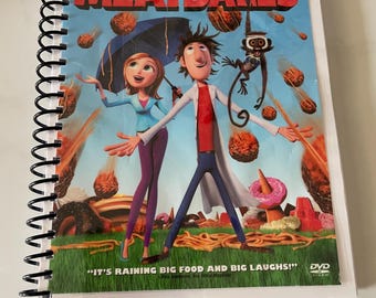 Cloudy With a Chance of Meatballs Movie DVD Upcycled Spiral Bound Notebook Journal Notepad Gift Ideas Vintage 2009 Anna Faris Bill Hadar