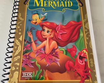 Disney The Little Mermaid Classic Animated Movie VHS Video Upcycled Spiral Bound Notebook Vintage Holiday Unique Gift Ideas Ariel Nostalgia