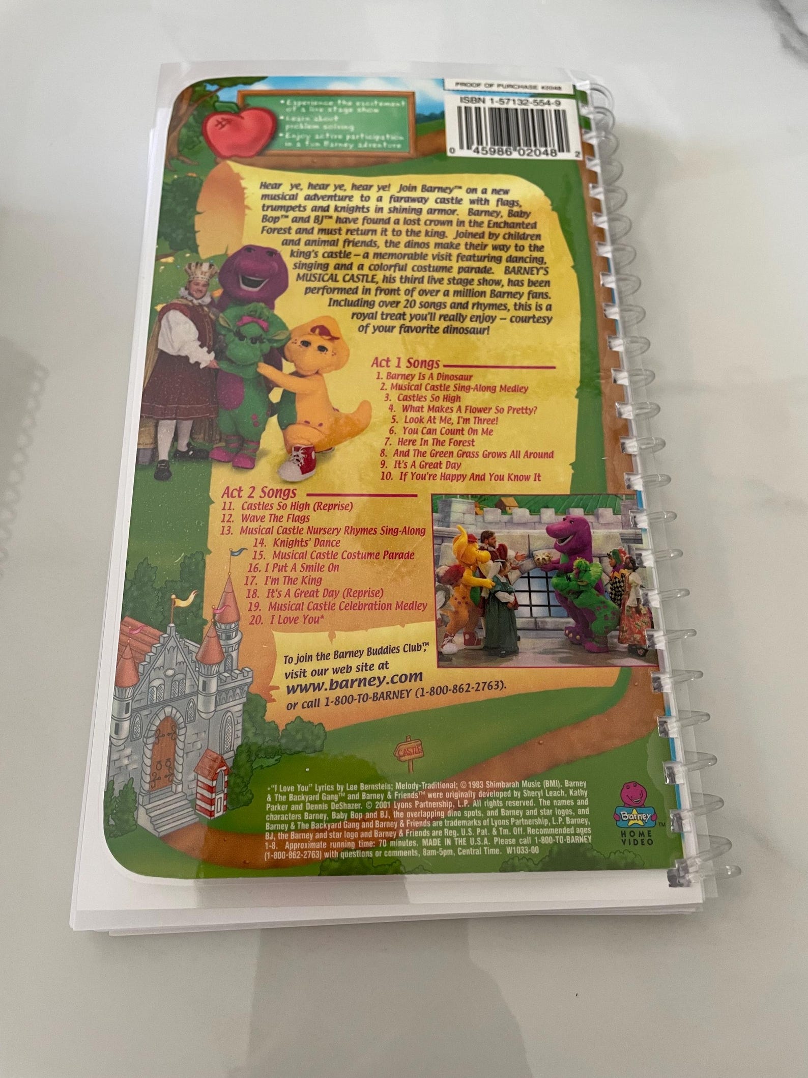 Barney’s Musical Castle TV Show VHS Movie Upcycled Spiral Bound ...