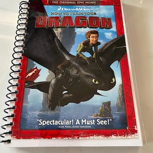 Dreamworks How to Train Your Dragon Movie DVD Upcycled Spiral Bound Notebook Journal Vintage Retro Notepad 2010 Unique Gift Eco Friendly