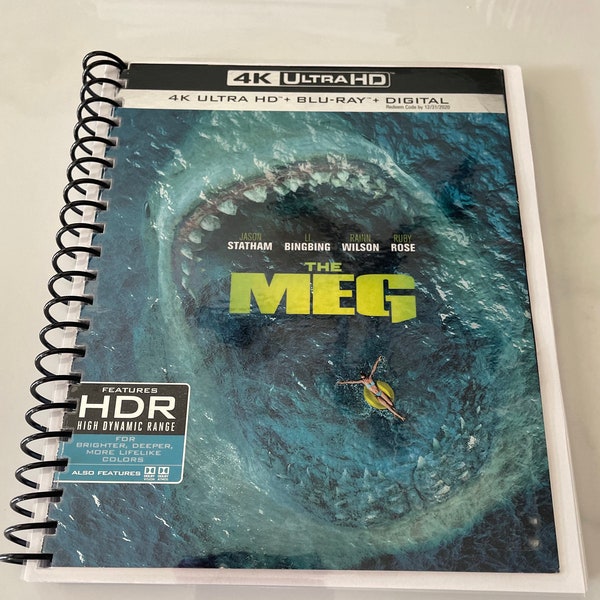 The Meg Movie Blu Ray DVD Upcycled Spiral Bound Notebook Journal Vintage Jason Statham