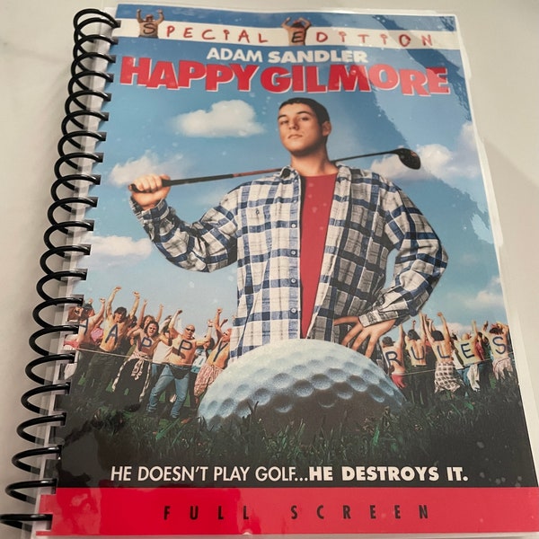 Happy Gilmore Movie DVD Upcycled Spiral Bound Notebook Vintage Comedy Adam Sandler 90s Gift Idea Hockey Golf