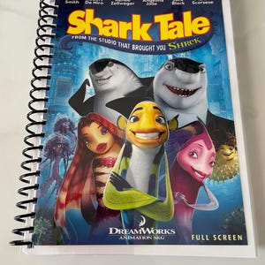 Shark Tale Movie DVD Video Upcycled Spiral Bound Notebook Notepad Journal Vintage Nostalgia Gift Ideas Will Smith Angelina Jolie Jack Black