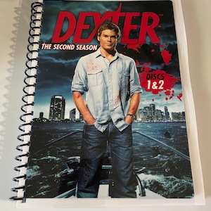 Dexter Season 2 Disc 1 & 2 TV Show DVD Video Upcycled Spiral Bound Notebook Notepad Journal Vintage Nostalgia Michael C Hall