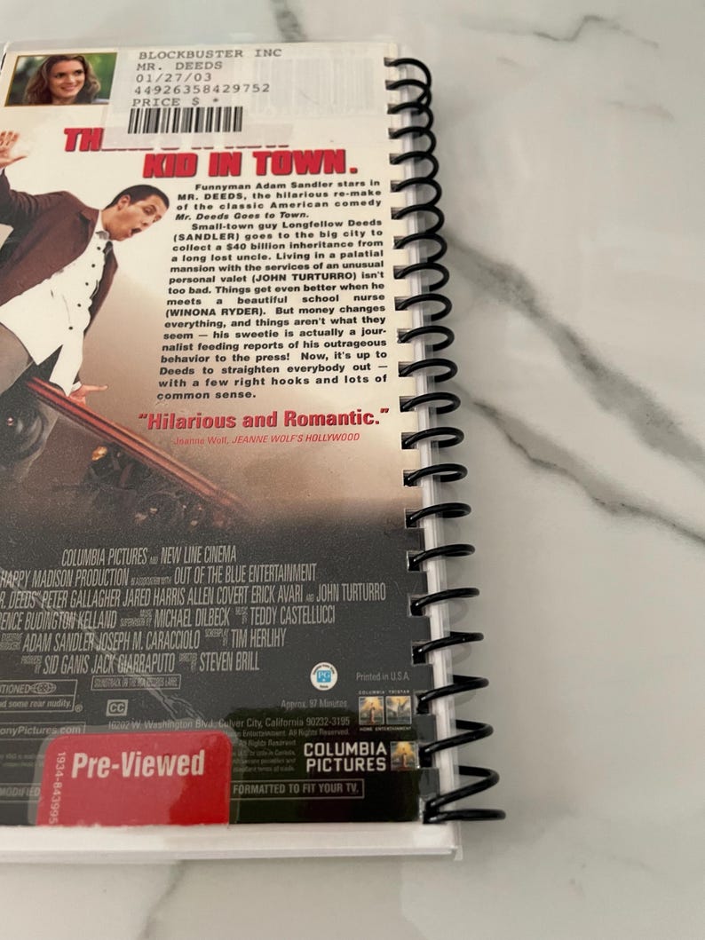 Mr Deeds Movie VHS Upcycled Spiral Bound Notebook Notepad Journal ...