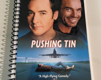 DVD de la película Pushing Tin, cuaderno de espiral reciclado, bloc de notas, nostalgia vintage, John Cusack, Billy Bob Thornton, Angelina Jolie, regalo