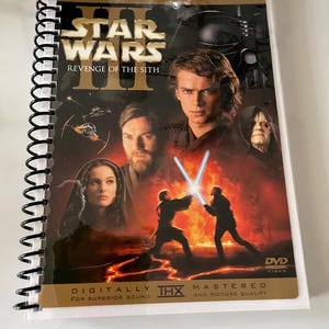 Star Wars 3 Revenge of the Sith Movie DVD Upcycled Spiral Bound Notebook Journal Vintage Ewan McGregor Natalie Portman Hayden Christensen