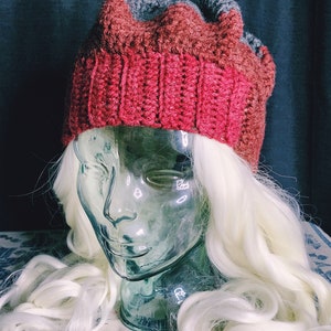 Autumn Blaze Crochet Beanie - Red, Orange, and Grey Hat for Adults