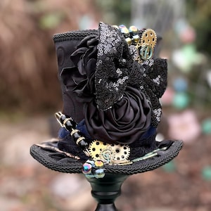 Black Steampunk Top Hat Centerpiece + Candlestick (6-12” Tall) | Gears, Clocks, Keys | Mad Hatter Tea Party Decorations