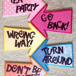 Mad Hatter Tea Party Decorations 5 Alice in Wonderland Arrow Signs on Foam Board Don't Be Late, Go Back, Wrong Way, Turn Around 12 image 6