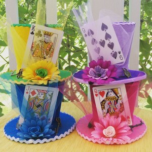 Mad Hatter Tea Party Decorations (Set of 4) Alice in Wonderland Centerpiece, Felt Top Hat Headbands (4.5" Tall) - Onederland, Bridal Shower