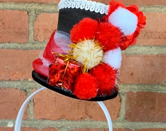 READY to SHIP! Mini Top Hat Headband, Black Satin Headpiece, Alice in Wonderland Fascinator, Mad Hatter Tea Party Hat, Birthday (3.5" Tall)