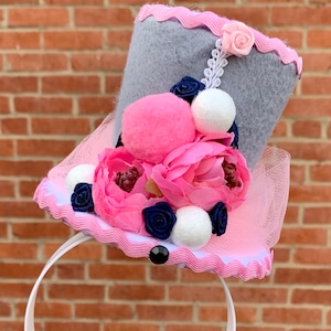 Top Hat Headband, Fascinator, Mad Hatter Felt Tea Party Hat, Alice in Wonderland Decoration, Onederland, Birthday, Bridal Shower (3.5&quot; Tall)