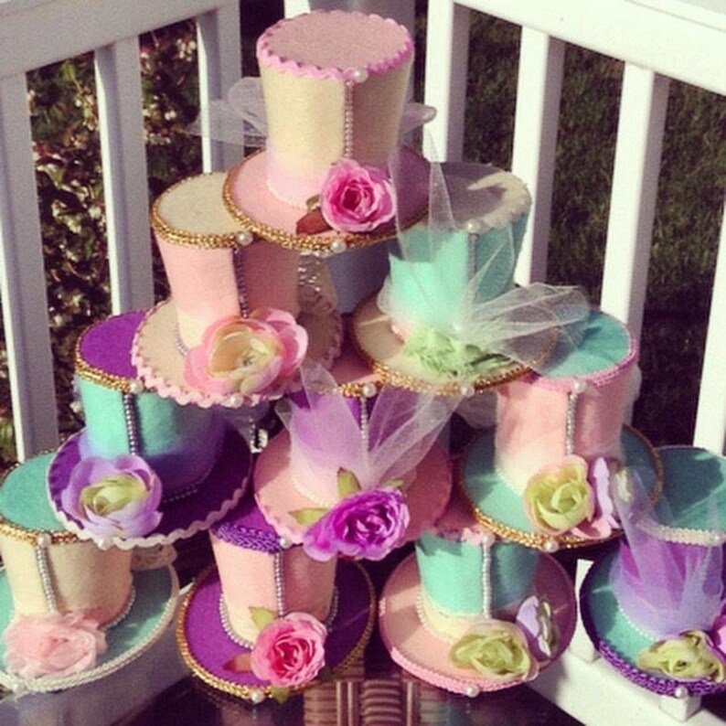10 Tea Party Centerpiece Mad Hatter Felt Tea Party Hats Top Etsy