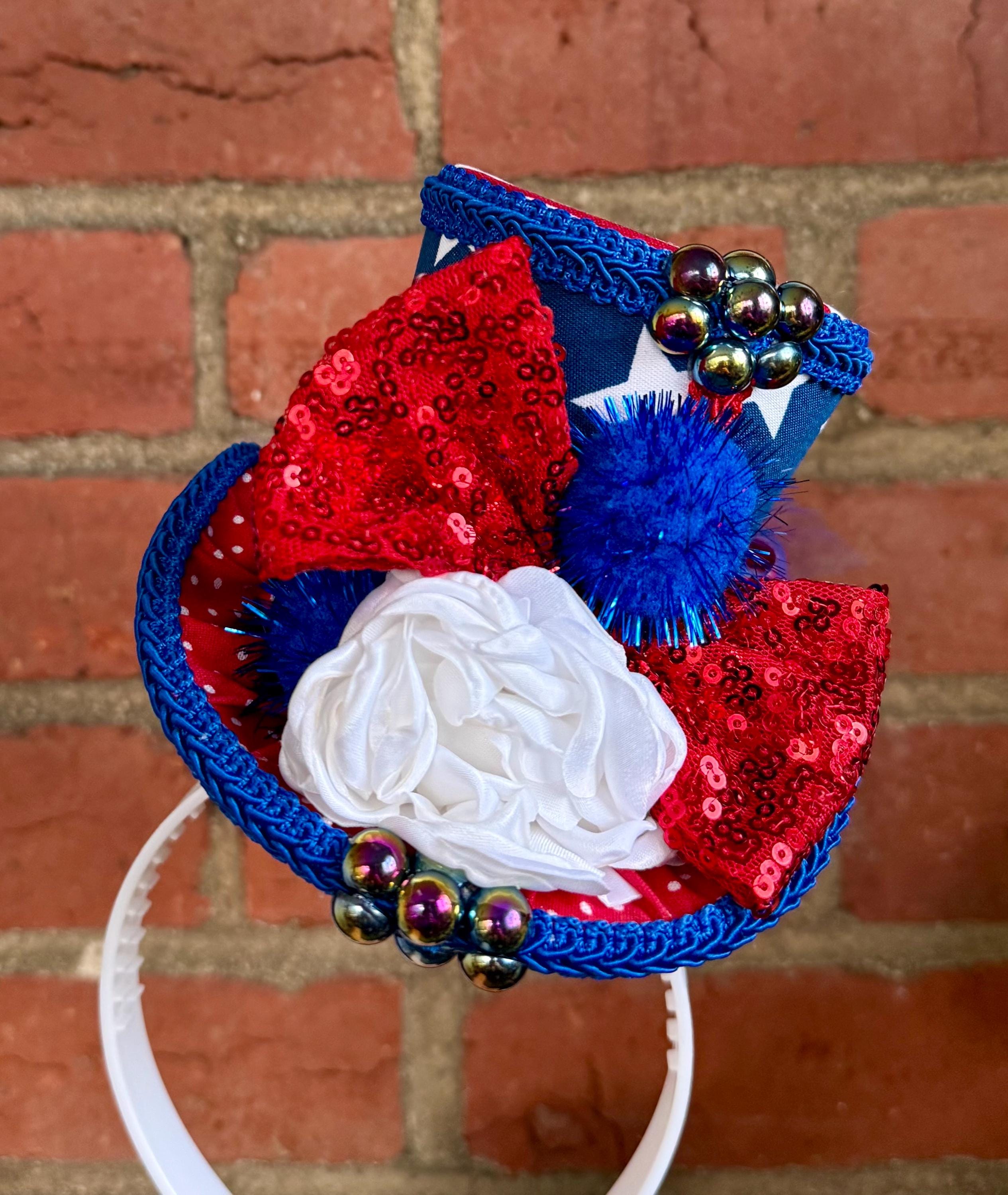 Elegant Red White Blue Dotted Feathers Fascinator 3pc Headband Clip Patriotic Patriotic Fascinator - Etsy main image 2