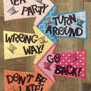 Mad Hatter Tea Party Decorations 5 Alice in Wonderland Arrow Signs on Foam Board Don't Be Late, Go Back, Wrong Way, Turn Around 12 image 4