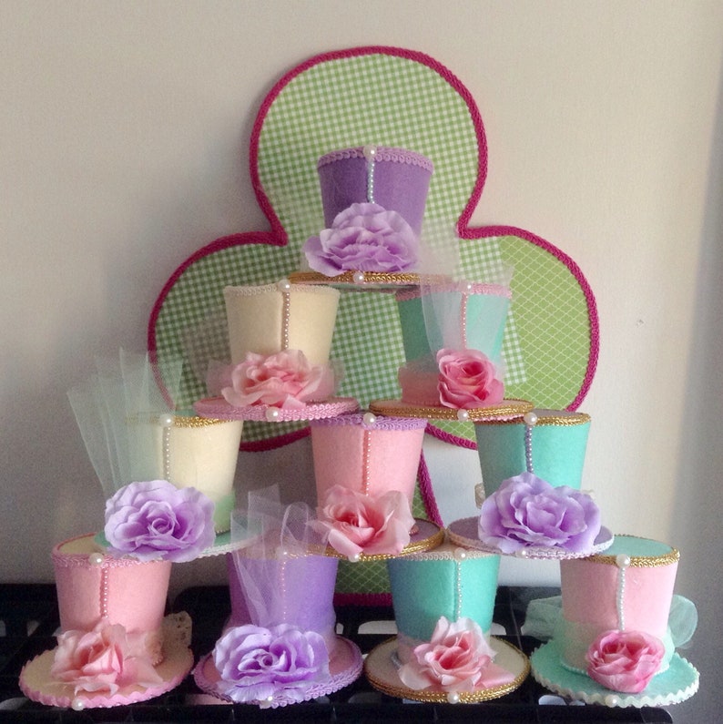 10 Tea Party Centerpiece Mad Hatter Felt Tea Party Hats Top Etsy