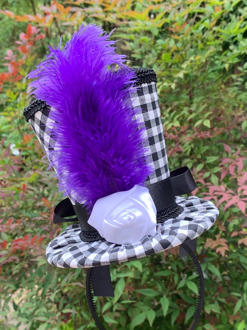 Black & White Checkered Top Hat Headband Mad Hatter Etsy