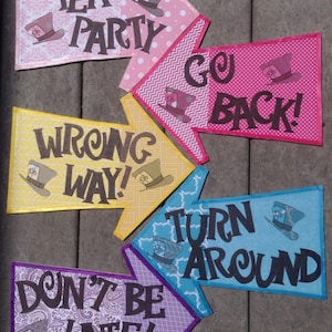 Mad Hatter Tea Party Decorations 5 Alice in Wonderland Arrow Signs on Foam Board Don't Be Late, Go Back, Wrong Way, Turn Around 12 image 5