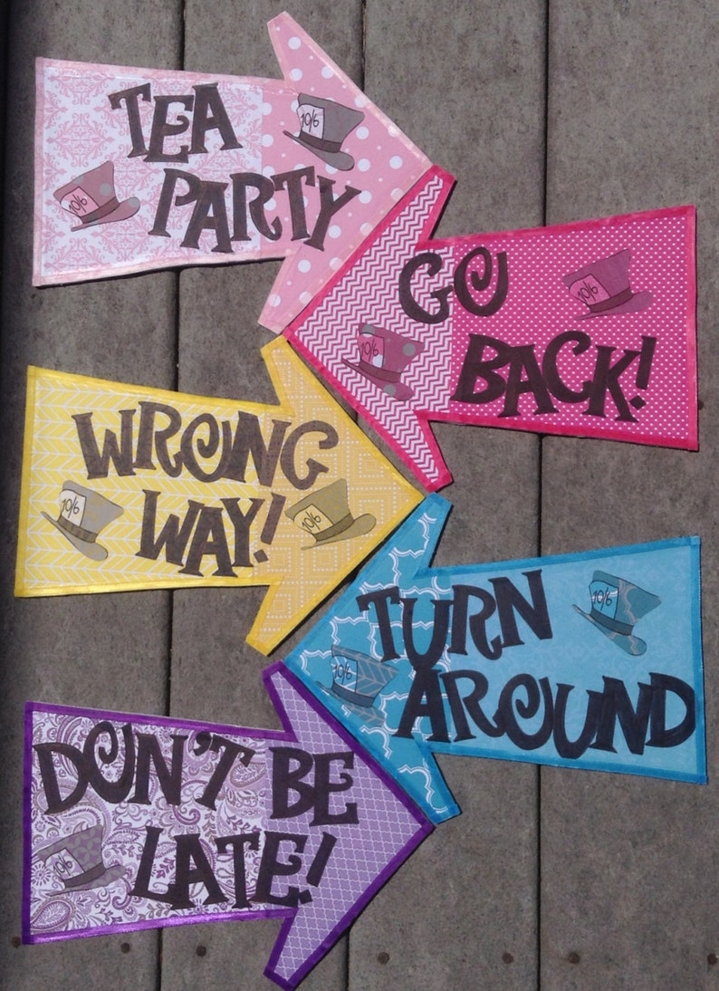 Mad Hatter Tea Party Decorations 5 Alice in Wonderland Arrow Signs on Foam Board Don't Be Late, Go Back, Wrong Way, Turn Around 12 image 5
