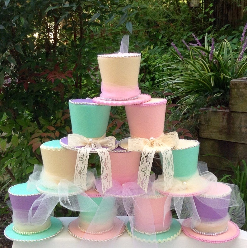 10 Tea Party Centerpiece Mad Hatter Felt Tea Party Hats Top Etsy
