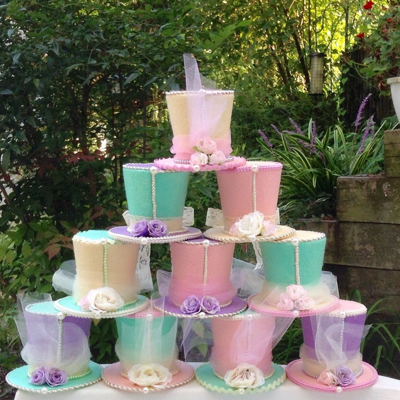 10 Tea Party Centerpiece Mad Hatter Felt Tea Party Hats Top Etsy