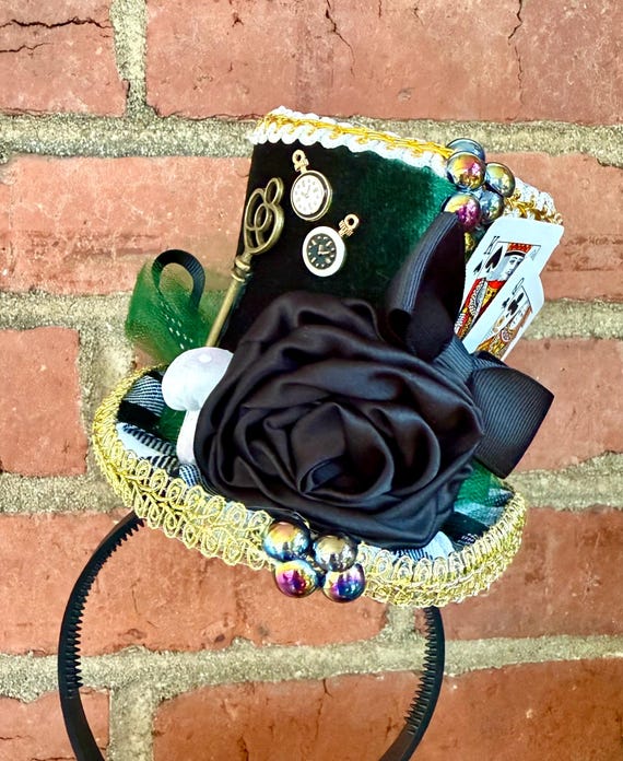 Unique and Whimsical Mad Hatter Headpiece Hat Brown Bird Skull Cameo Medium Mini Top Hat Fascinator, Alice  main image 2