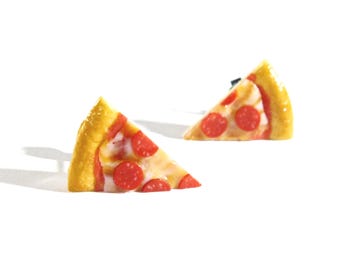 Sausage Pizza Slice Earrings - Tiny Food Jewelry